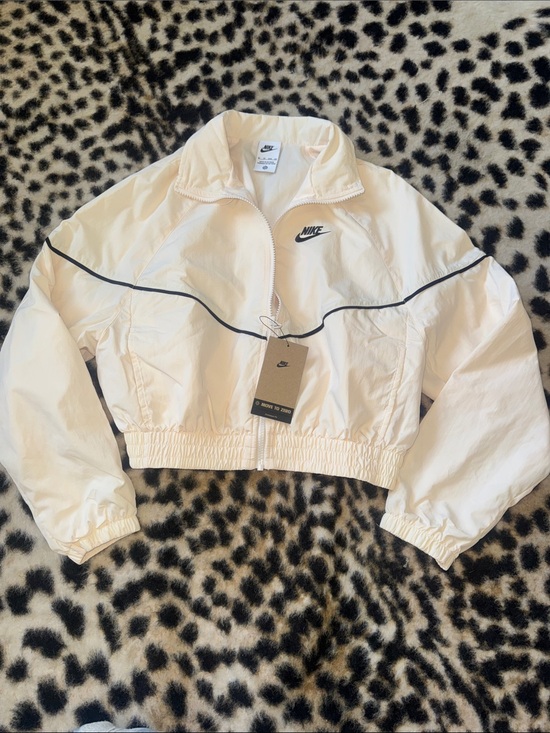 Nike Jackets & Blazers - Nike Cream Cropped Bomber Jacket with Black Piping